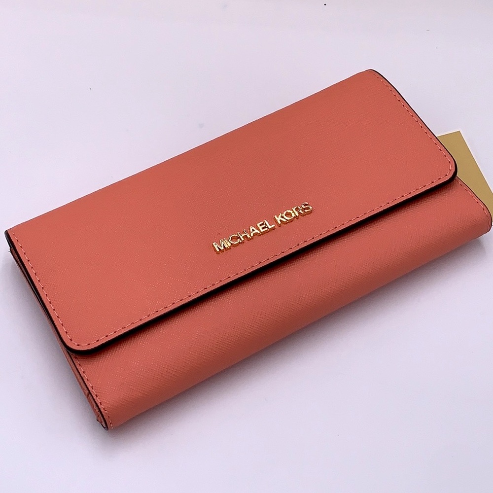 MICHAEL KORS JET SET TRAVEL LARGE TRIFOLD WALLET SHERBERT COLOR - Picture 10 of 13
